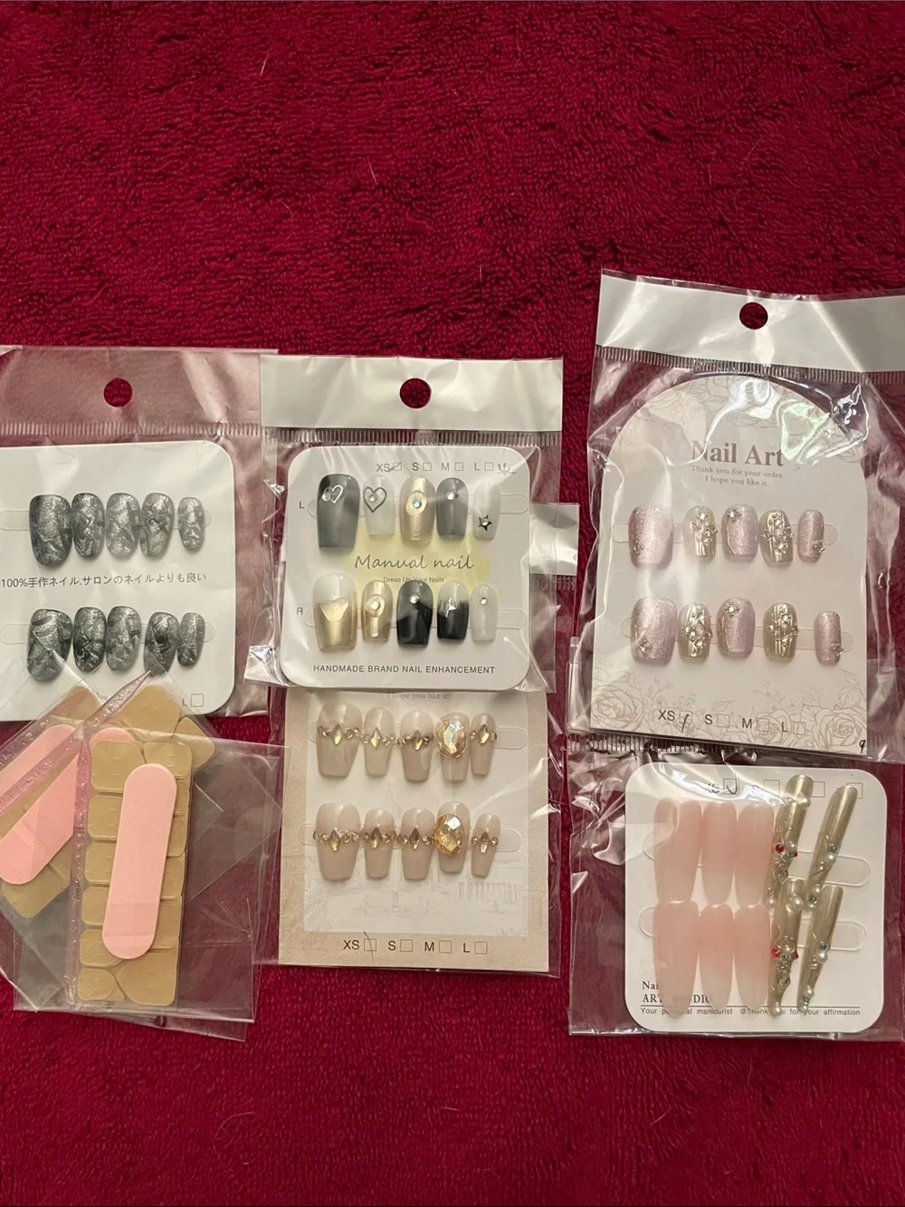 Assorted Pink and Neutral Press-On Nail Set - Women Accessories 5 sets lot XS